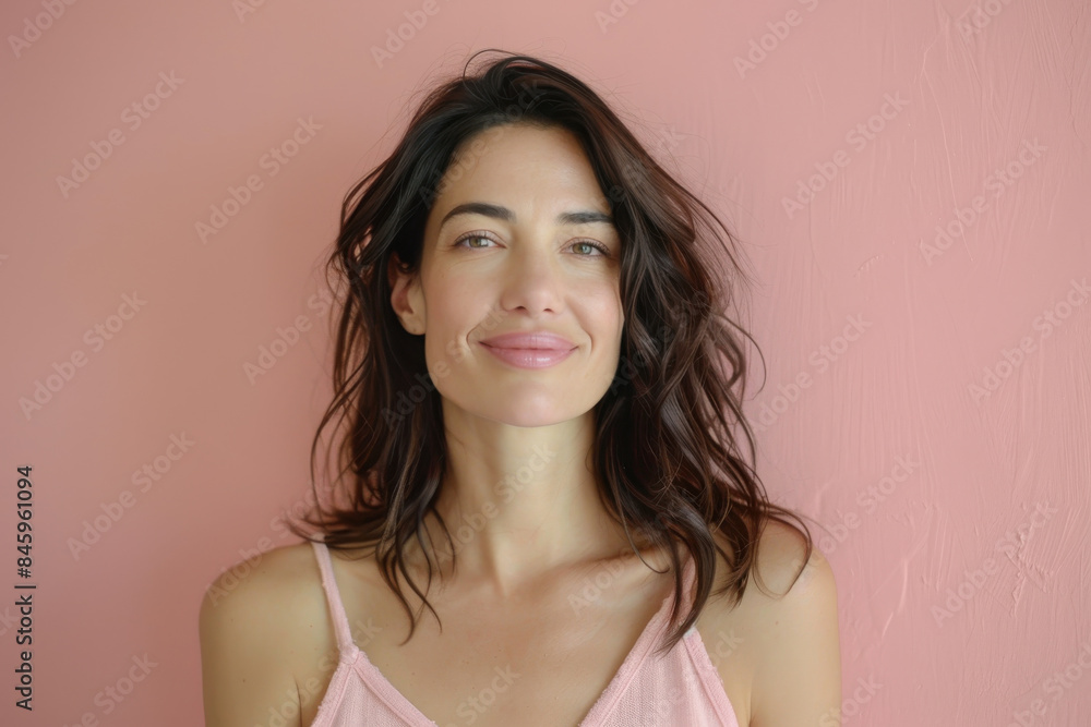 A close up portrait of a woman with a subtle smile A close up portrait of a woman with a subtle smile