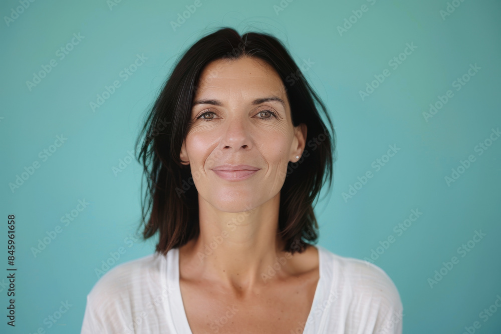 A close up portrait of a woman with a subtle smile A close up portrait of a woman with a subtle smile