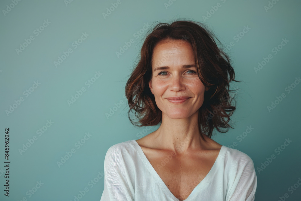 A close up portrait of a woman with a subtle smile A close up portrait of a woman with a subtle smile