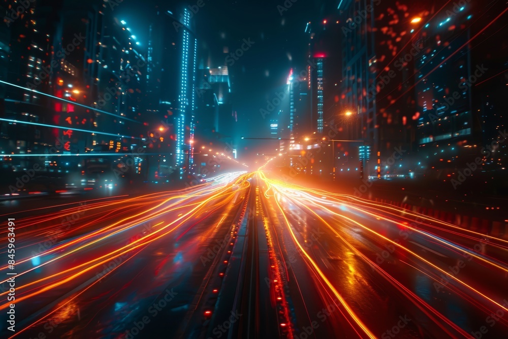 Futuristic Cityscape with Neon Light Trails Generative AI