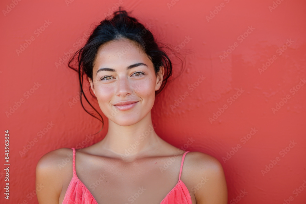 A close up portrait of a woman with a subtle smile A close up portrait of a woman with a subtle smile
