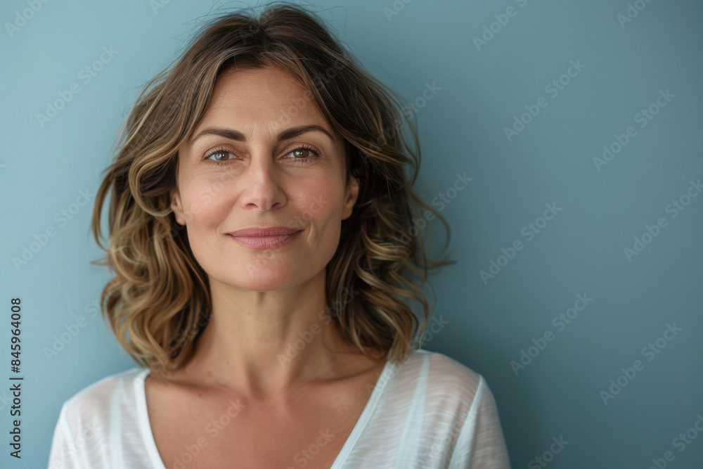 A close up portrait of a woman with a subtle smile A close up portrait of a woman with a subtle smile