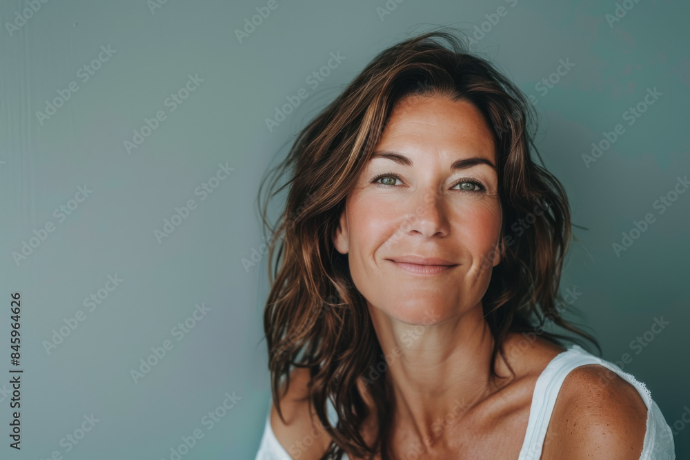 A close up portrait of a woman with a subtle smile A close up portrait of a woman with a subtle smile