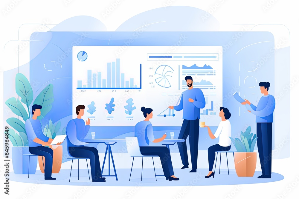 flat vector style illustration, a diverse group of people talking and collaborating flat vector style illustration, a diverse group of people talking and collaborating
