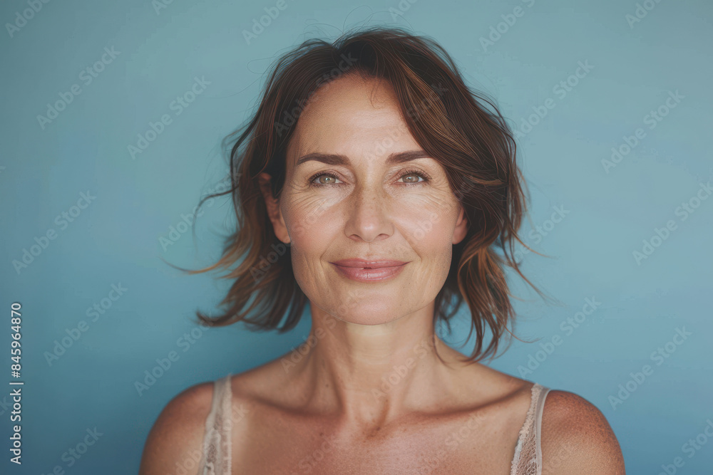 A close up portrait of a woman with a subtle smile A close up portrait of a woman with a subtle smile