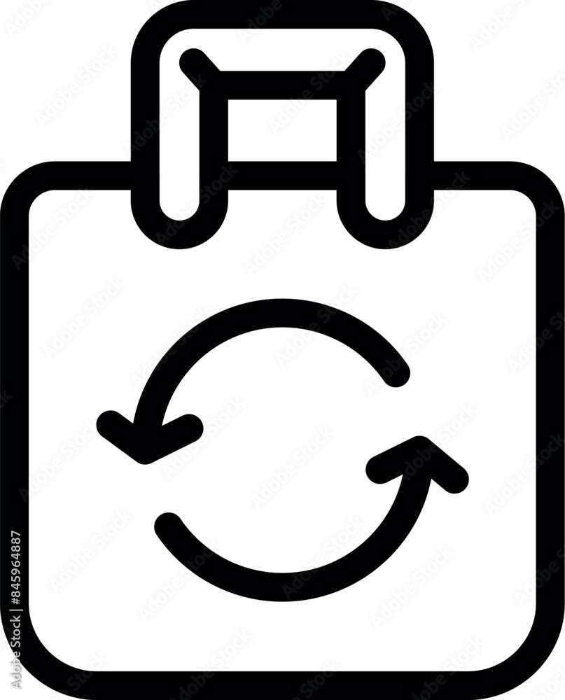 Simple black outline icon of a shopping bag with recycling arrows emphasizing the importance of reusable packaging Simple black outline icon of a shopping bag with recycling arrows emphasizing the importance of reusable packaging