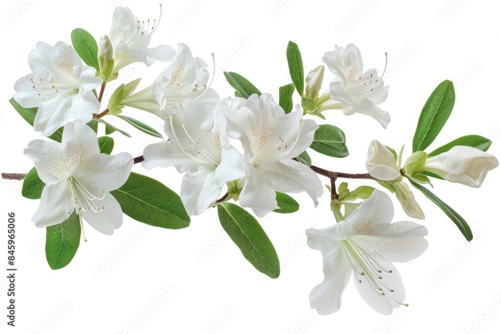 White Azaleas with leaves isolated on white background. White Azaleas with leaves isolated on white background.