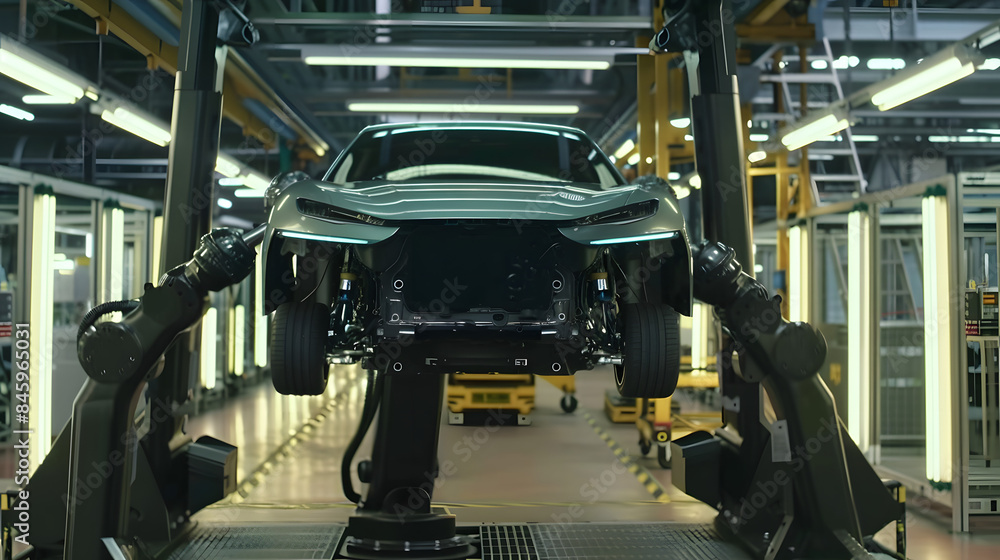 Fototapeta premium robot operario de montaje trabajando en fabrica industria del automóvil coche