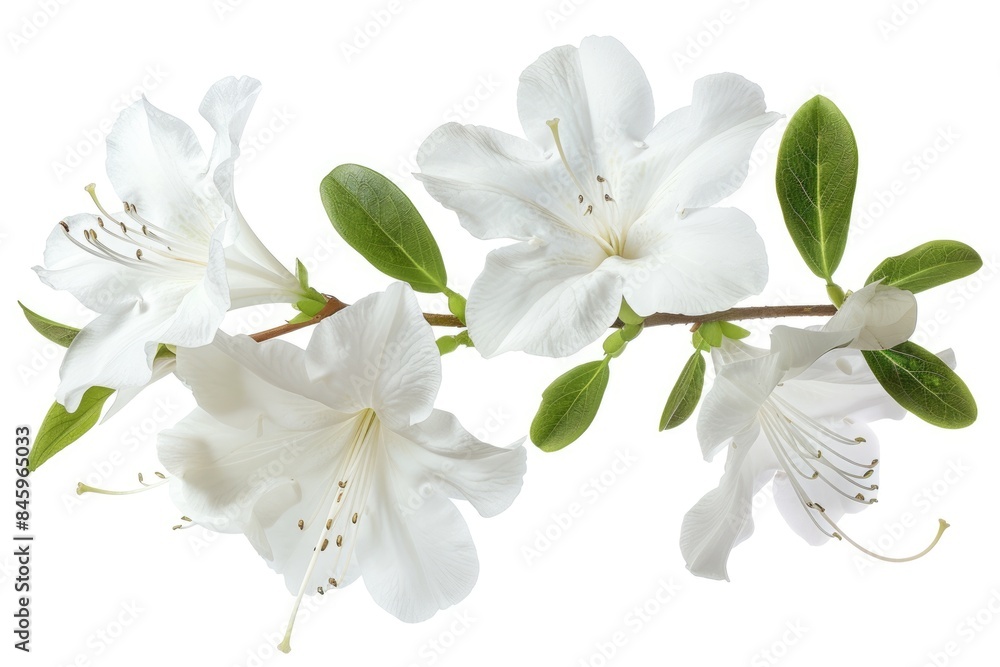 White Azaleas with leaves isolated on white background. White Azaleas with leaves isolated on white background.