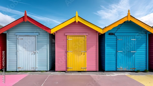 Obraz na płótnie Colored beach huts full view w salonie