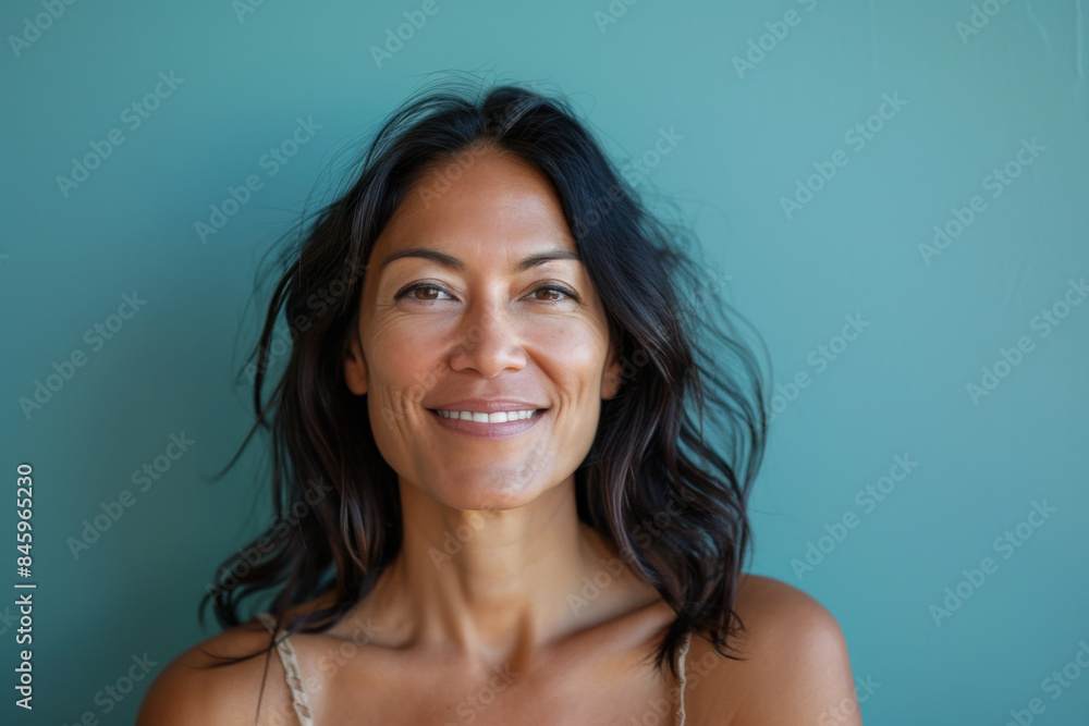 A close up portrait of a woman with a subtle smile A close up portrait of a woman with a subtle smile
