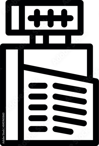 Black and white icon of a large format printer printing a booklet with staples