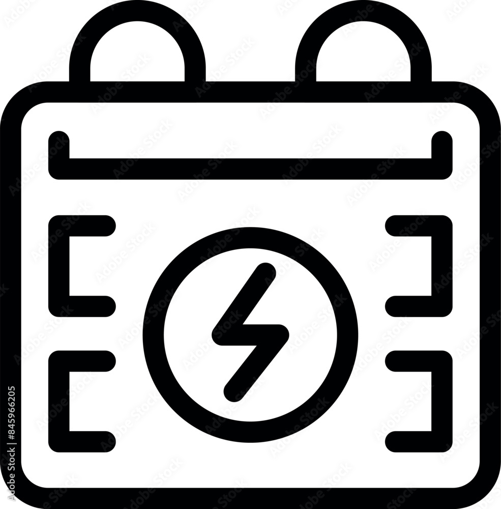 Line icon of a car battery, representing concepts such as electric vehicles, renewable energy, and automotive parts Line icon of a car battery, representing concepts such as electric vehicles, renewable energy, and automotive parts