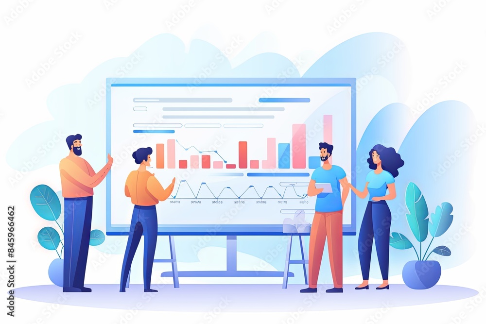 flat vector style illustration, a diverse group of people talking and collaborating flat vector style illustration, a diverse group of people talking and collaborating