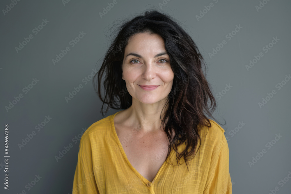 A close up portrait of a woman with a subtle smile A close up portrait of a woman with a subtle smile