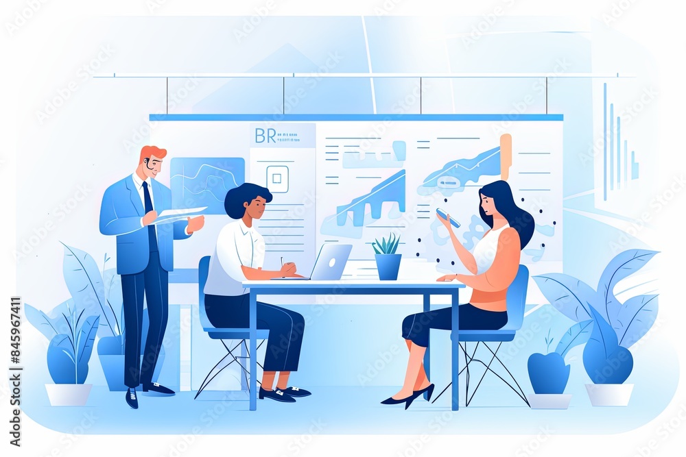 flat vector style illustration, a diverse group of people talking and collaborating flat vector style illustration, a diverse group of people talking and collaborating