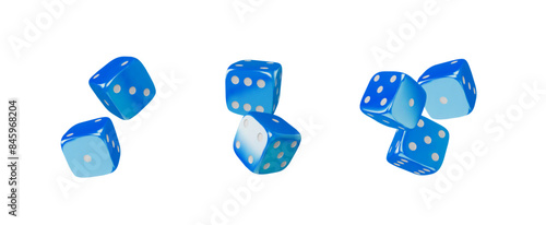 Vector graphic set of blue game dice on isolated background.