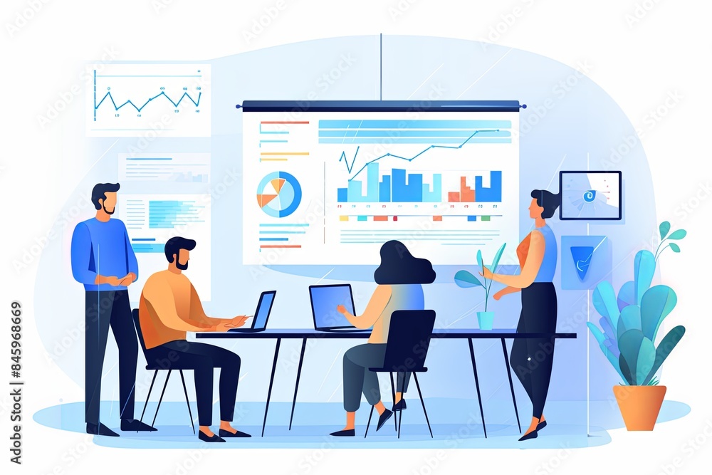 flat vector style illustration, a diverse group of people talking and collaborating flat vector style illustration, a diverse group of people talking and collaborating