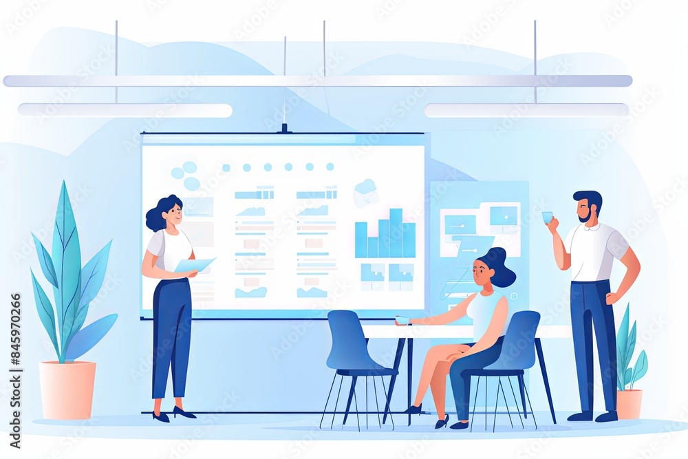 flat vector style illustration, a diverse group of people talking and collaborating flat vector style illustration, a diverse group of people talking and collaborating