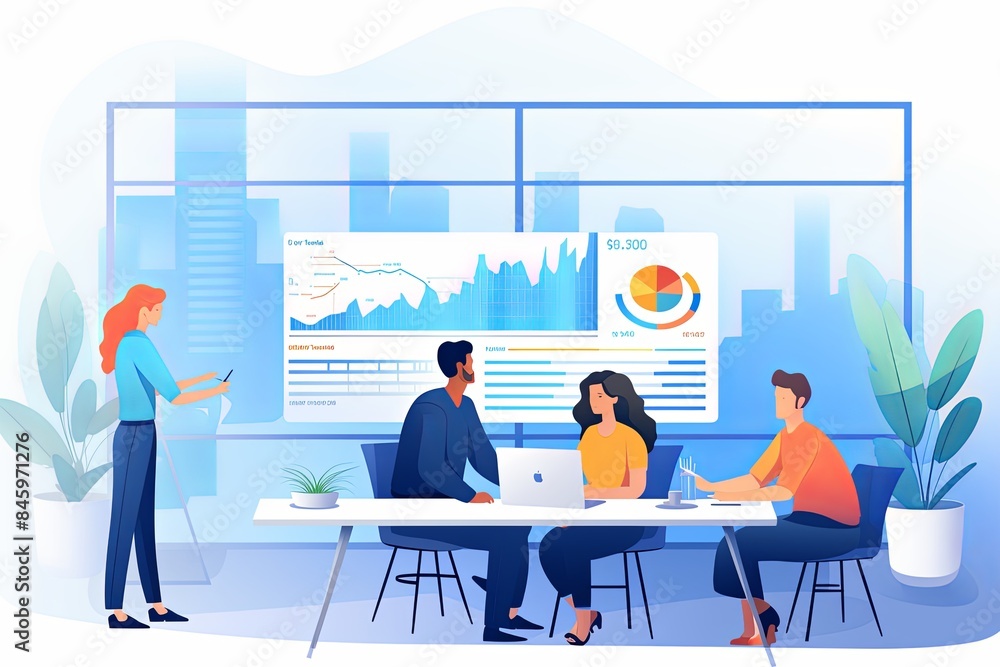 flat vector style illustration, a diverse group of people talking and collaborating flat vector style illustration, a diverse group of people talking and collaborating