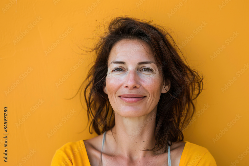 A close up portrait of a woman with a subtle smile A close up portrait of a woman with a subtle smile