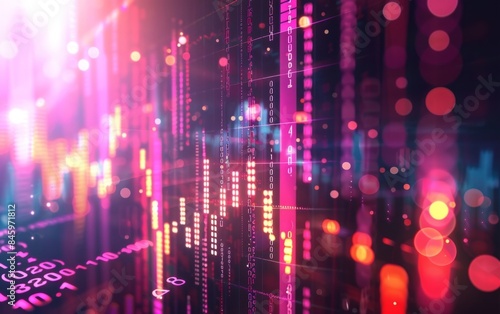 Futuristic glowing business graph with abstract bokeh lights. Perfect for data analytics and financial graph visuals!