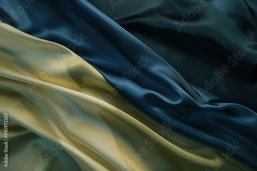 Flowing navy blue and gold silk fabric creates a luxurious, elegant background with a soft, smooth texture and beautiful contrast. Ideal for adding sophistication to any project