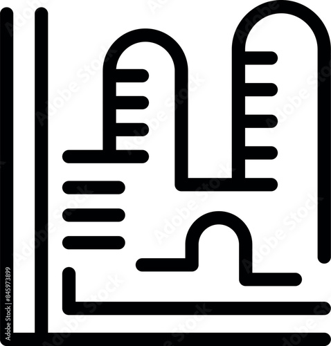 Line drawing of an architect project showing building floor plan with rooms furniture placement