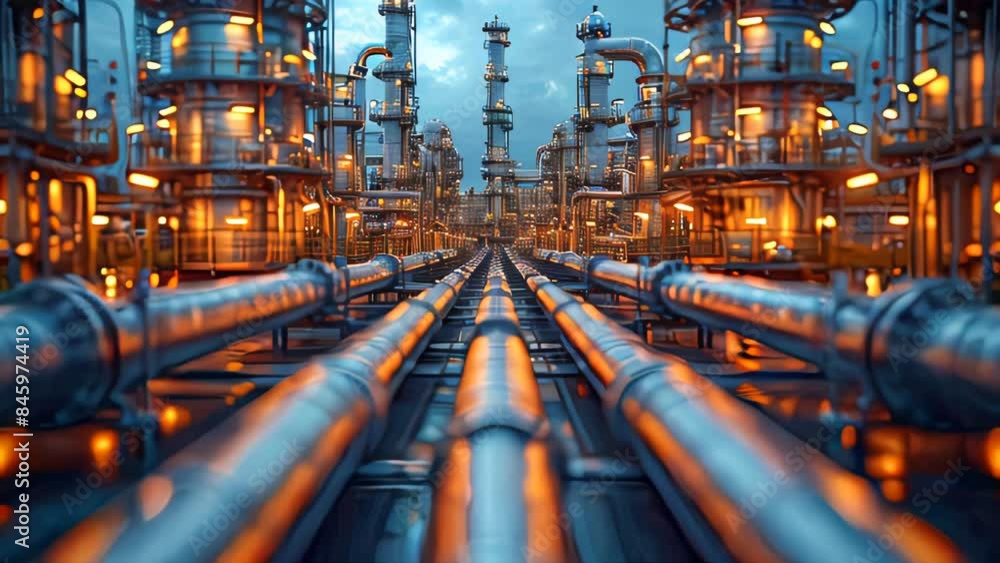Industrial zone, Steel pipelines and equipment of a large oil refinery Industrial zone, Steel pipelines and equipment of a large oil refinery