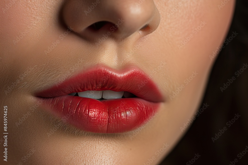 Obraz premium close up sexy red lips, beauty make-up detail