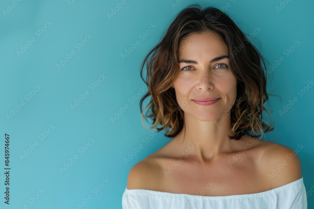 A close up portrait of a woman with a subtle smile A close up portrait of a woman with a subtle smile