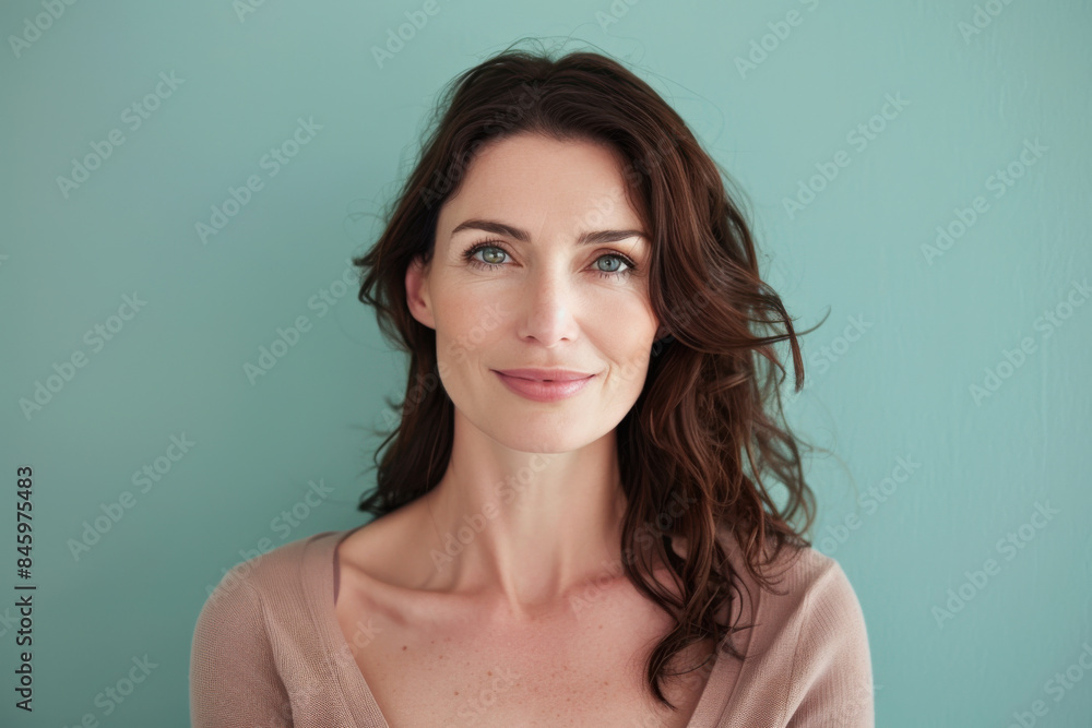 A close up portrait of a woman with a subtle smile A close up portrait of a woman with a subtle smile