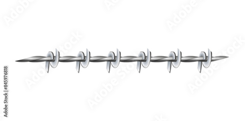 Horizontal Realistic Metal Steel Barbed Wire Element Vector Illustration.