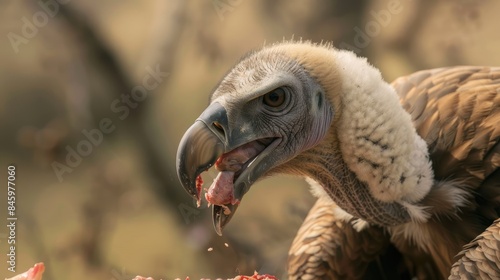 European griffon vulture consuming flesh