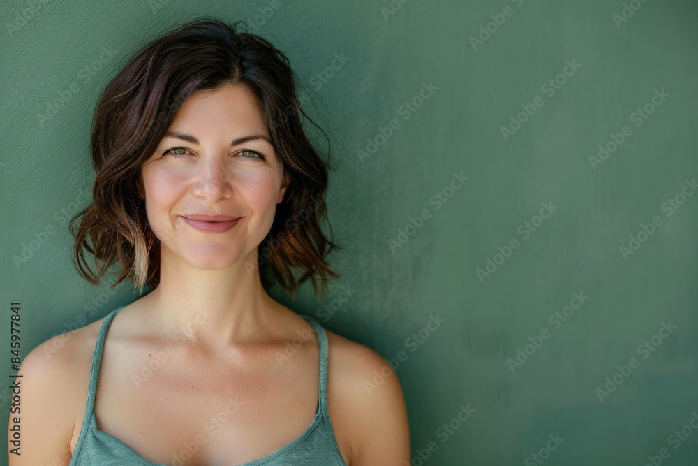 A close up portrait of a woman with a subtle smile A close up portrait of a woman with a subtle smile