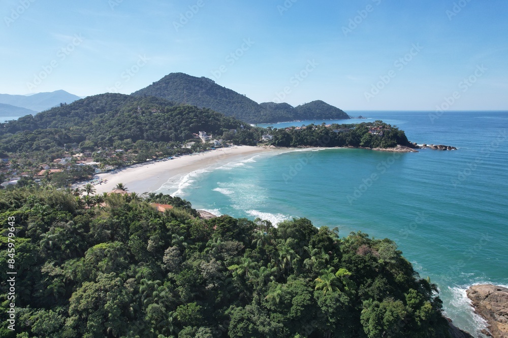Fototapeta premium Aerial View of Tenorio and Praia Grande beaches at Ubatuba, Sao Paulo, Brazil