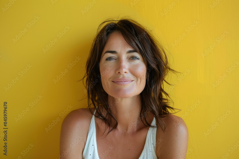 A close up portrait of a woman with a subtle smile A close up portrait of a woman with a subtle smile