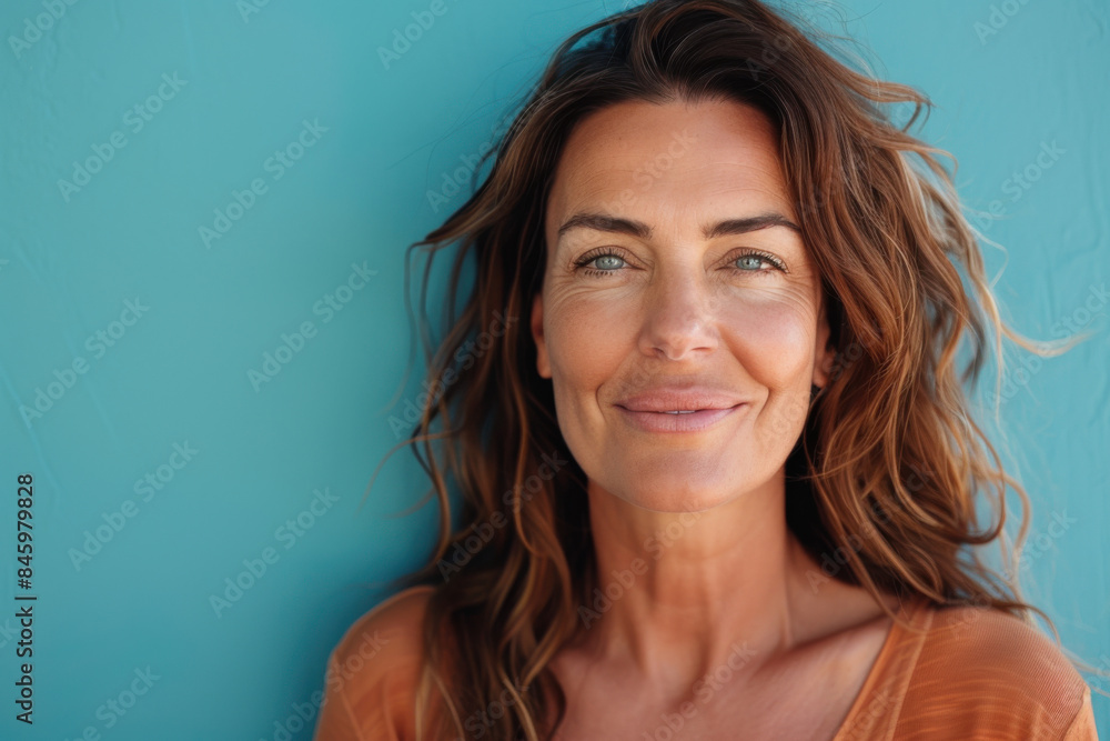 A close up portrait of a woman with a subtle smile A close up portrait of a woman with a subtle smile