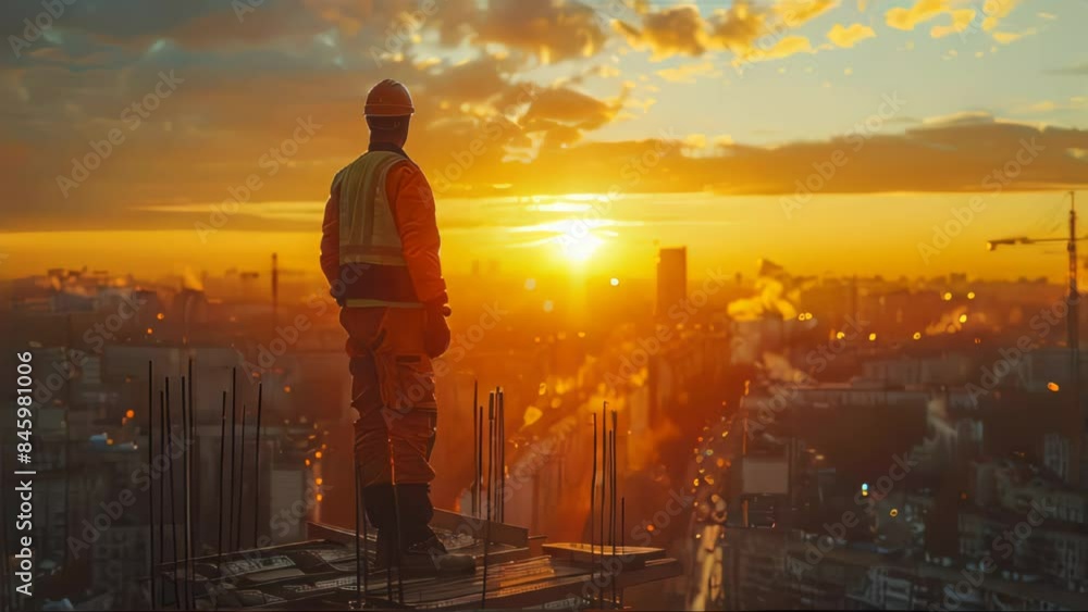 Rear view of senior engineer wearing safety helmet and reflective vest at construction site Rear view of senior engineer wearing safety helmet and reflective vest at construction site