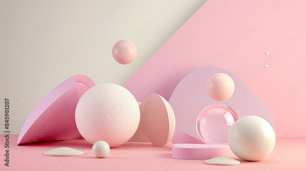 Fototapeta premium 3d abstract shapes in pastel and glossy colors, perfect background for text and logo