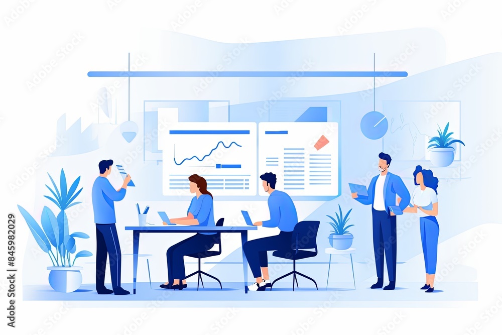 flat vector style illustration, a diverse group of people talking and collaborating flat vector style illustration, a diverse group of people talking and collaborating