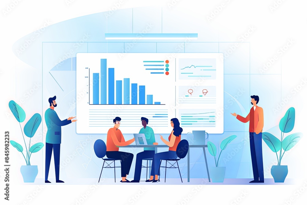 flat vector style illustration, a diverse group of people talking and collaborating flat vector style illustration, a diverse group of people talking and collaborating