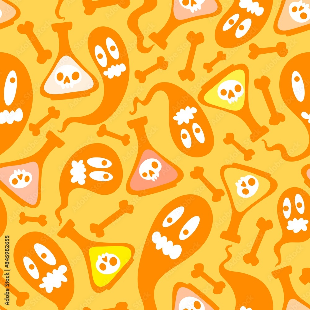 Halloween cartoon seamless poison bottle and ghost pattern for wrapping paper Halloween cartoon seamless poison bottle and ghost pattern for wrapping paper