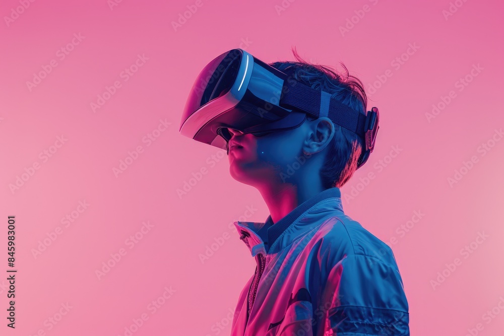 Youth in VR world gaming digital tech neon lights. Youth in VR world gaming digital tech neon lights.
