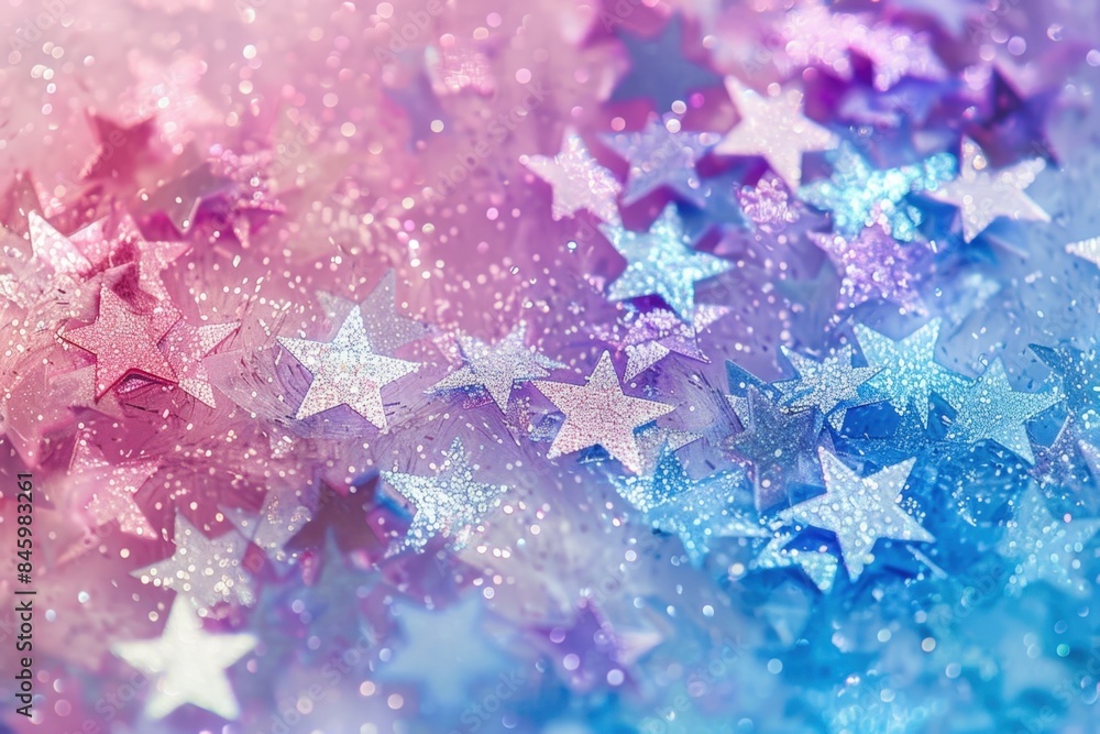 Abstract background with sparkling silver glitter stars on pink and blue creating a magical atmosphere for christmas or birthday greetings Abstract background with sparkling silver glitter stars on pink and blue creating a magical atmosphere for christmas or birthday greetings