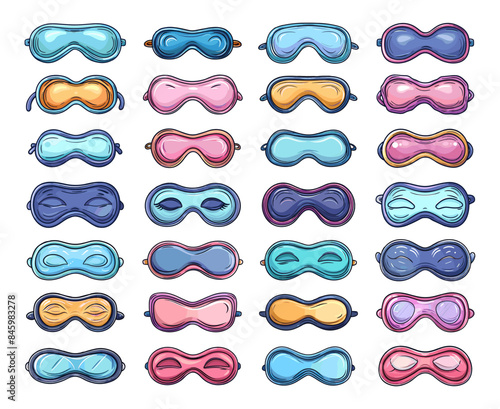 Cartoon Sleeping Masks Icon Set. White Background. Very Simple Cartoon Style Eye Cover Blindfold Relaxation Nap Travel Accessories Restful Slumber Illustration