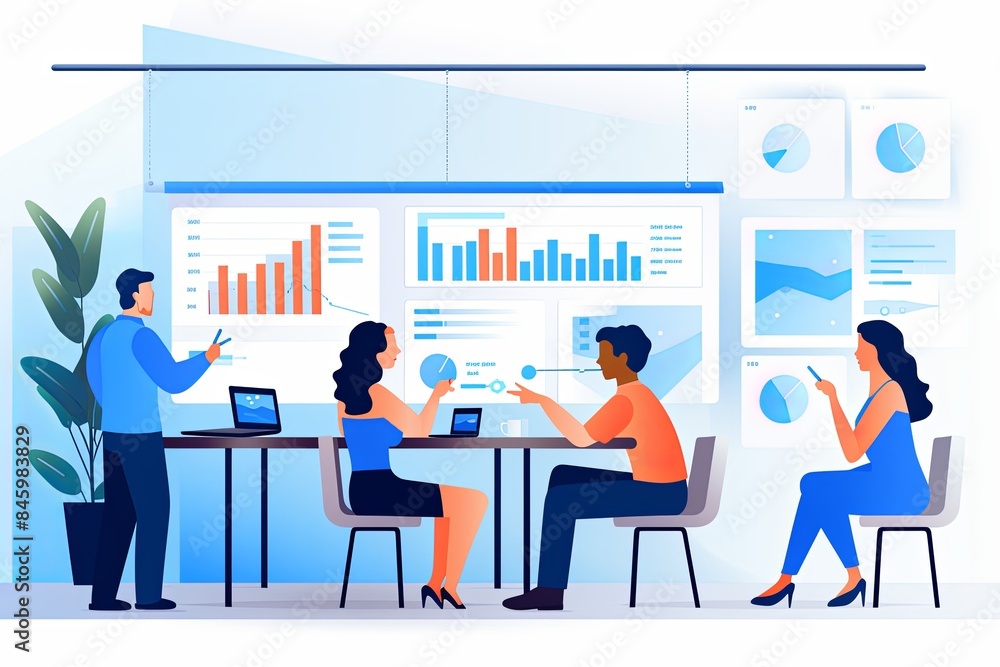 flat vector style illustration, a diverse group of people talking and collaborating flat vector style illustration, a diverse group of people talking and collaborating