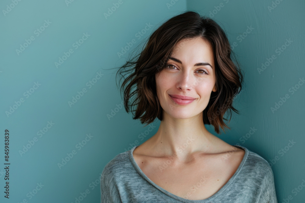 A close up portrait of a woman with a subtle smile A close up portrait of a woman with a subtle smile
