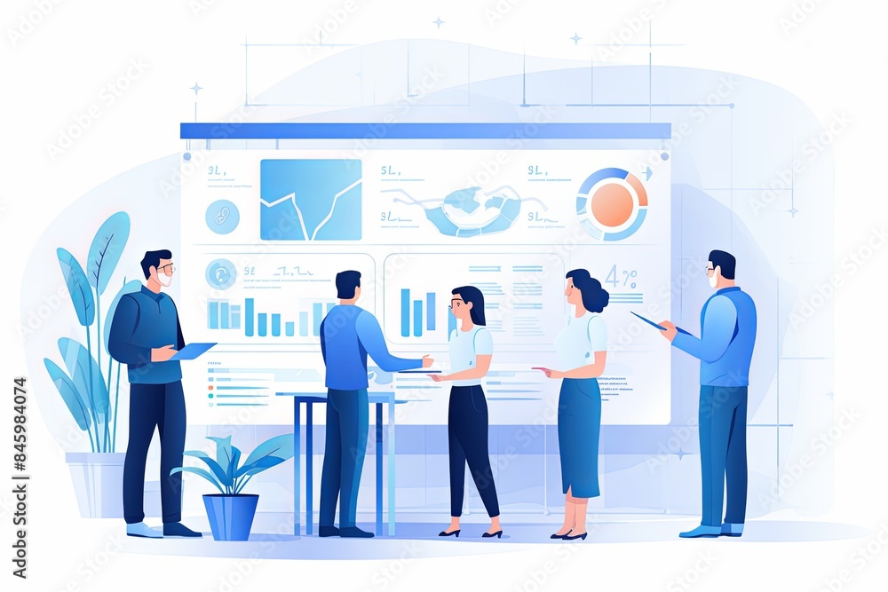 flat vector style illustration, a diverse group of people talking and collaborating flat vector style illustration, a diverse group of people talking and collaborating