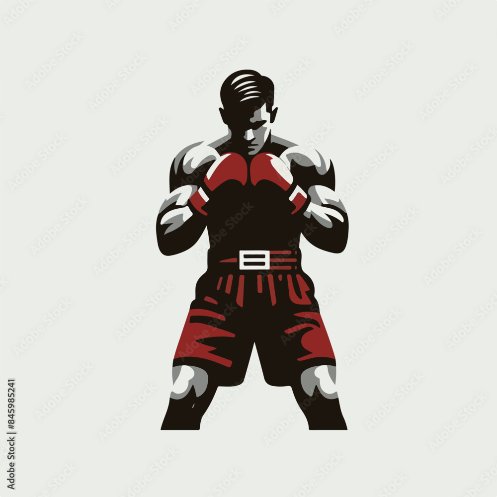 Obraz premium minimalistic logo of boxing fighter man, vector isolated icon